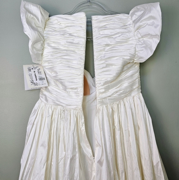 Watters Pavlova Ivory Square-Neck Puff-Sleeve Empire-Waist Taffeta Mini Dress, 8 - Picture 8 of 17